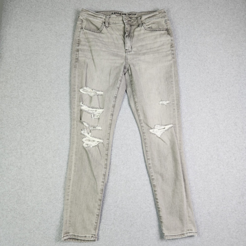 American Eagle Jegging Jeans Womens 8 Gray Hi-Rise Next Level Stretch Distressed